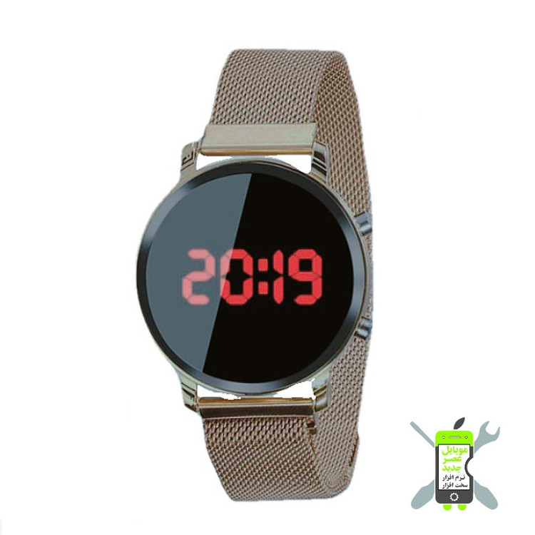ساعت ال ای دی صفحه گرد بند فلزی