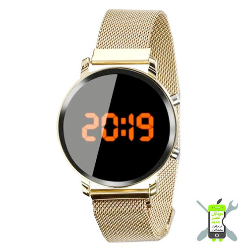 ساعت ال ای دی صفحه گرد بند فلزی
