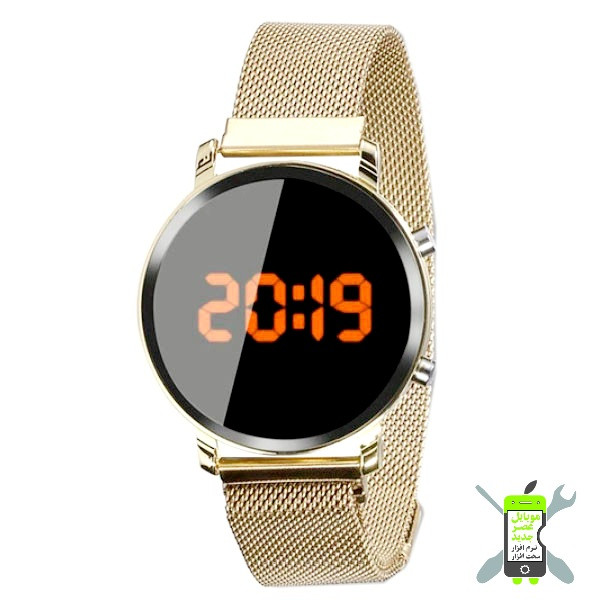 ساعت ال ای دی صفحه گرد بند فلزی