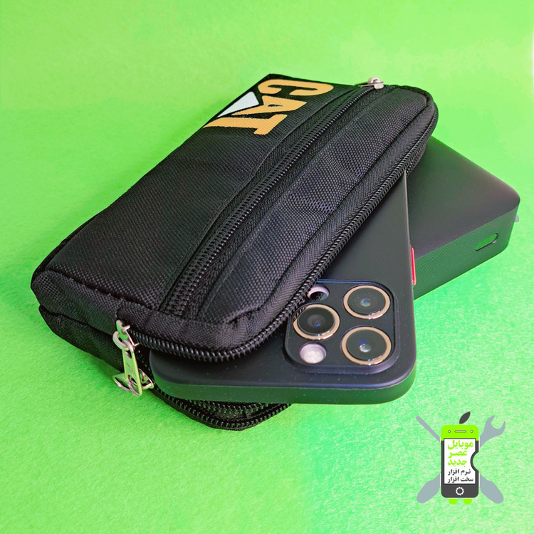 کیف کمری گوشی مردانه برزنتی سه زیپ مدل CAT افقی